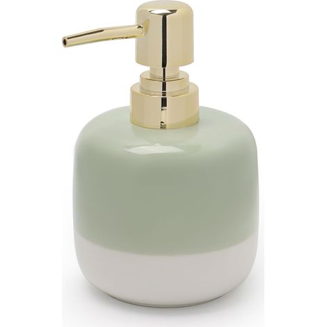 Distributeur de savon en céramique vert et blanc avec pompe dorée, flacon distributeur de lotion cylindrique au design simple, liquide rechargeable pour cuisine, salle de bain, toilettes'Parent'-'-