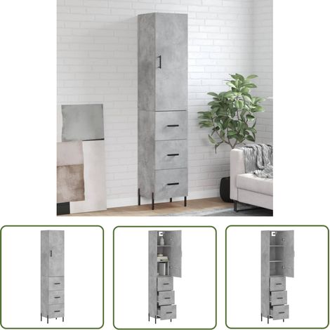 The Living Store Buffet haut Gris béton 34,5x34x180 cm Bois d'ingénierie - Buffet Design Moderne - Meuble Rangement Gris - Armoire Cuisine - Buffet Bas Prix - Buffet Industriel (1/5)