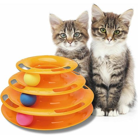 Jouet Chat/Chien Tour De 4 Pistes en cercle - 3Balles -3 Étages - Orange (1/4)