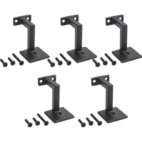 Lot de 5 supports de main courante compatibles avec les mains courantes en bois, accessoires muraux noirs, compatibles avec une utilisation intérieure, support de rampe d'escalier (noir mat) (1/5)