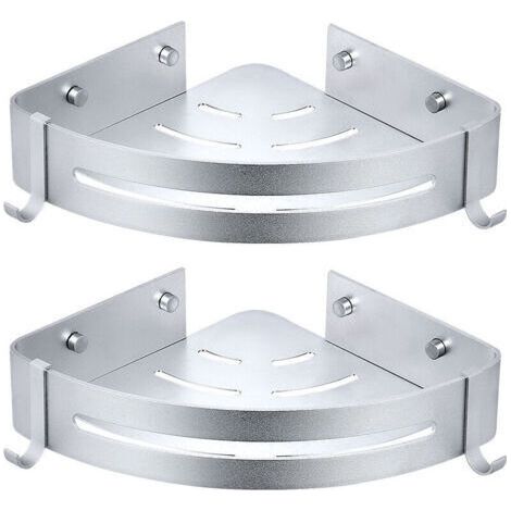 Étagère d'angle de douche 2 pièces, étagère de salle de bain sans perçage, panier de douche, organisateur de shampoing en aluminium pour montage mural (triangle) (1/3)