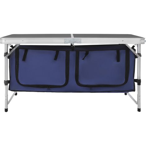 Table de camping pliante, hauteur réglable, design léger, Noir Bleu Argent (1/2)