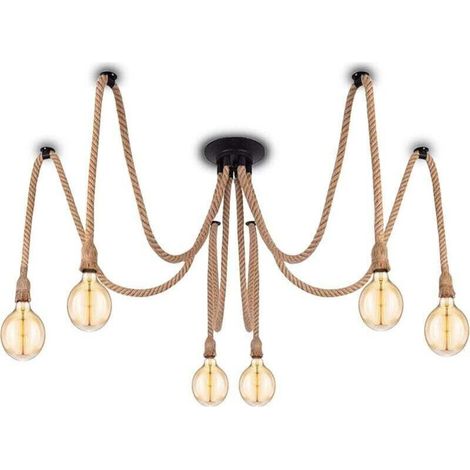 Lot de 6 suspensions industrielles rétro, câble textile chanvre 2 m, support E27, pour salle à manger, restaurant, bar, sans ampoule (1/5)