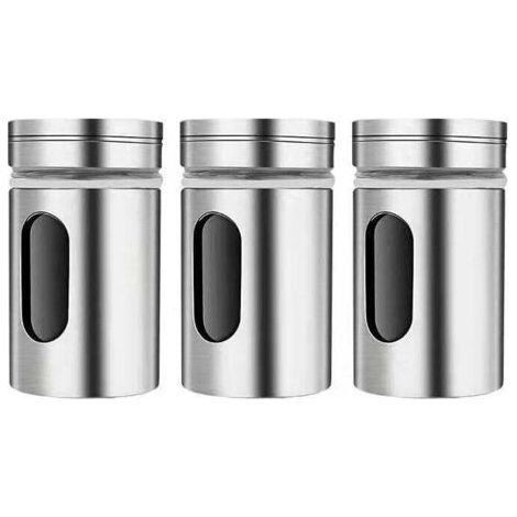 3 Pièces Boîtes à Épices avec Couvercle Pivotant,Bouteille d'assaisonnement en Acier Inoxydable,Pot Epices Set epices Cuisine,pots à épices pour Thé, sel et poivre (1/4)