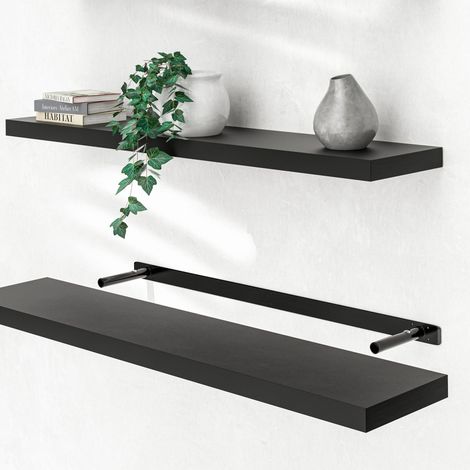 CASARIA® Floating Shelves Including Bracket Wall Shelving Living Room Kitchen Bedroom Office 38mm Thick Hidden Wall Fixing 15kg Capacity MDF 110cm schwarz (de)