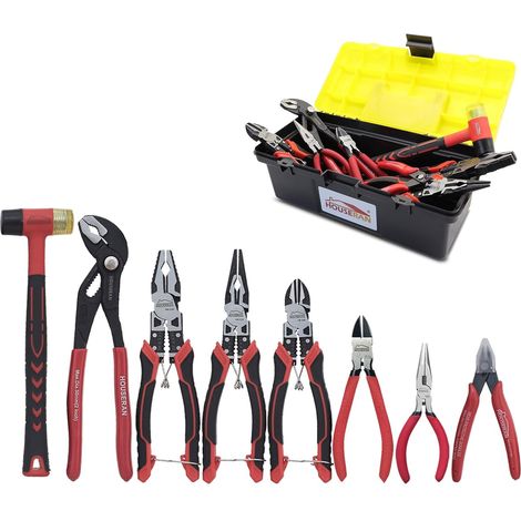 Coffre à Outils 8 Pièces, Ensemble d'outils de Réparations Quotidiennes avec Boîtier Rangement en Plastique, pour Bricolage et Usage Domestique D'outils Rouge Pièces - (1/5)
