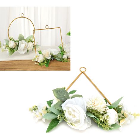 Couronne florale triangulaire en métal, à suspendre au mur, idéale pour un mariage, une maison ou un café. (1/5)