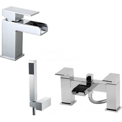 Ozone Modern Chrome Waterfall Basin Mono Tap & Bath Shower Mixer Tap (1/3)