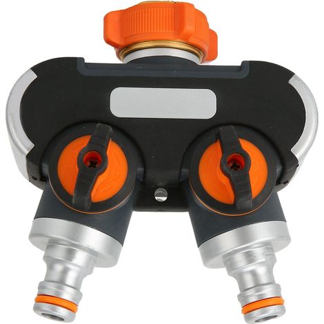 Robinets double laiton chromé avec raccords rapides, vanne 2 voies pour division et contrôle du débit d'eau de jardin (1/5)