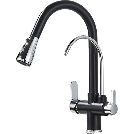 Robinet de cuisine filtré, eau froide et chaude, fonction de pulvérisation escamotable (1/2)