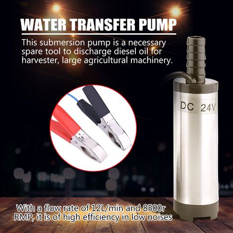 Pompe submersible en acier inoxydable pour le ravitaillement en eau, diesel, huile et kérosène (DC 24V argent) (1/5)