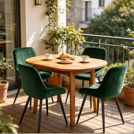 MEUBLIV Set di 4 sedie da sala da pranzo verde scuro in velluto e metallo con schienale curvo (1/5)