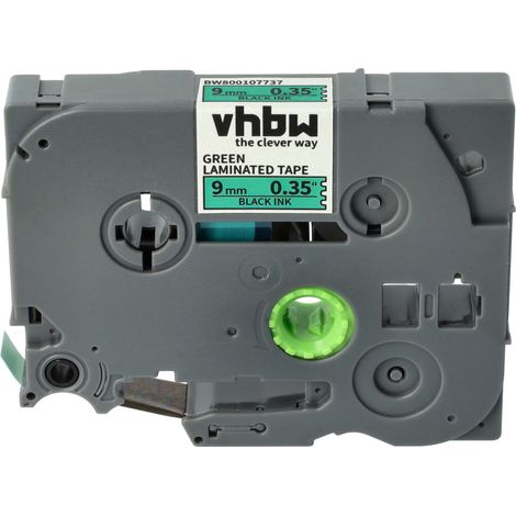 vhbw Label Tape compatible with Brother PT 340C, 550, 540, 3600, 540C, 350, 340, 500-Series Label Printer 8m x 9 mm, Black on Green (1/4)