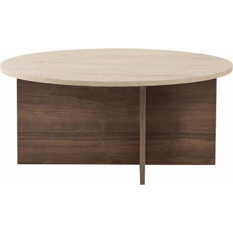 Table basse en bois "Soleil" - 90 x 90 x 40 cm - Travertin