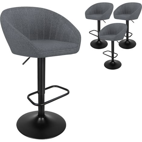Lot de 4 tabourets de bar scandinaves en lin naturel - pour chaises de hauteur de comptoir de 90 cm avec large assise semi-circulaire et pieds en acier noir Tabourets pour îlot de cuisine (ensemble d (1/5)
