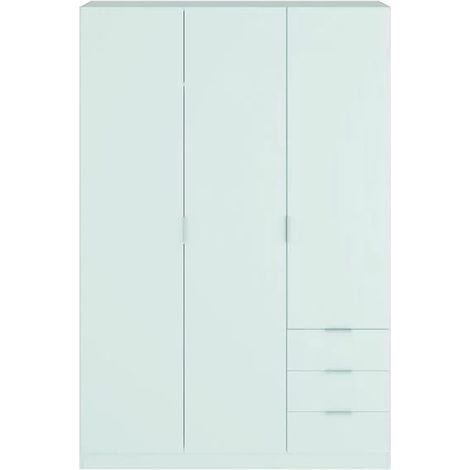 Loungitude – Armoire NINA 3 portes 3 tiroirs L121 x H180 cm – Blanc – Penderie amovible avec étagères pour rangement optimisé (1/5)