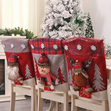 Lot de 3 housses de dossier de chaise de Noël rouges - Convient pour les décorations de chaises de Noël, les restaurants, les hôtels, etc. (1/5)