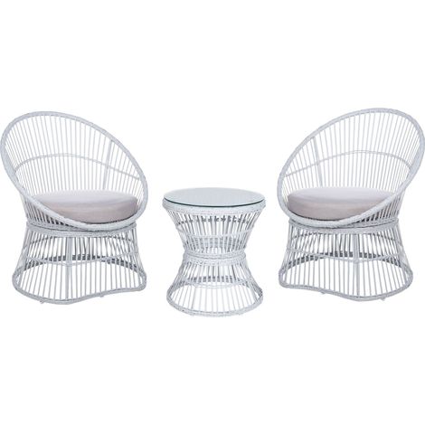 Bistro Set with Cushions MESYNA PE Rattan White (1/5)