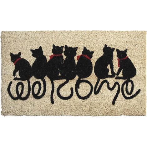 Paillasson en coco avec inscriptions 75 x 45 cm Chats welcome (1/3)