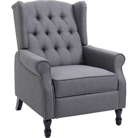 Recliner Armchair, Vintage Reclining Chair with Nail Head Trim, Wingback Chair with Button Tufted Back and Footrest, for Living Room, Grey