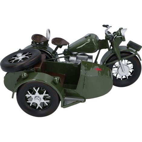 Modèle réduit de moto trike vintage pour bureau, salon ou pièce de travail (vert). (1/5)