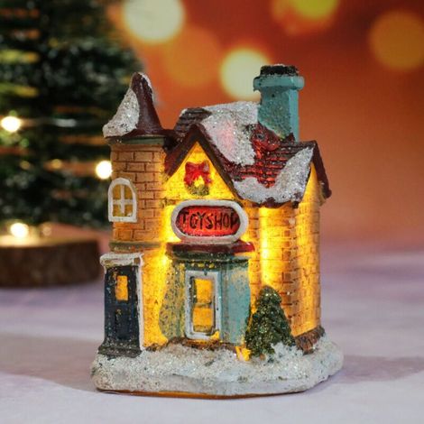 Maisons de village de Noël à piles, décorations électriques de village de Noël, bâtiments illuminés, décorations de Noël à LED, couverture de neige J (1/5)