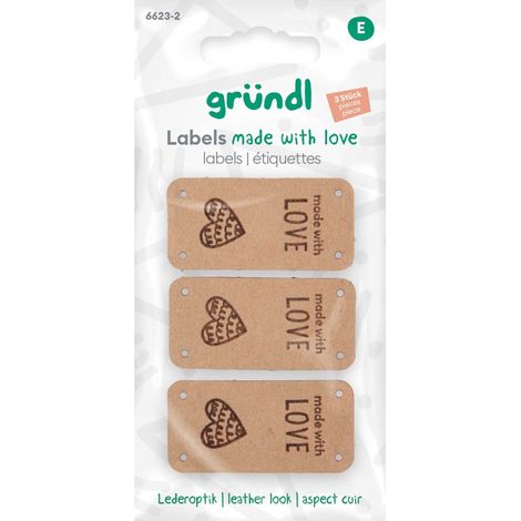 Gründl Labels made with LOVE in Lederoptik braun 3 Stück