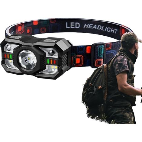 Linternas recargables, linterna frontal recargable 5 modos de iluminación Linterna frontal LED ajustable con sensor de movimiento - Luz de trabajo portátil de carga rápida, foco