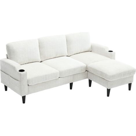 Canapé 4 places avec pouf et rangement, tissu chenille doux, accoudoirs avec porte-gobelets et poches latérales, pieds en plastique résistants (1/5)