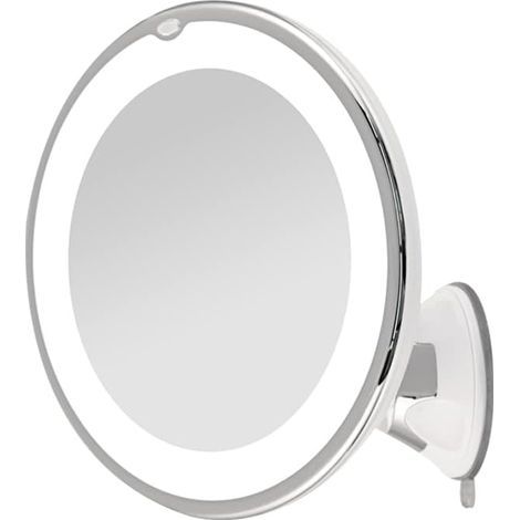 10x Magnifying Shaving Mirror with LED Light and Lockable Suction Cup Mount, 360° Rotation (1/5)