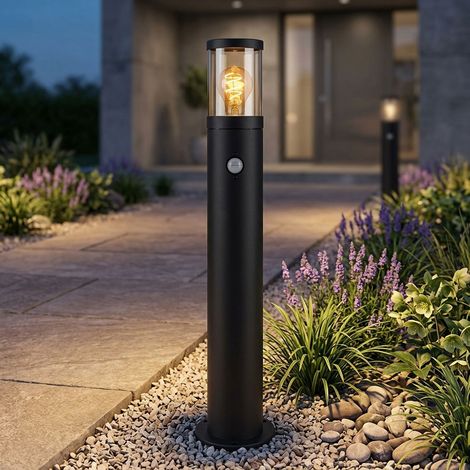 Lampada da terra per esterni lampada da giardino con rilevatore di movimento lampada da terra da giardino rilevatore di movimento, acciaio inox nero fumo, 1x E27 filamento LED, DxH 14x80 cm (1/5)