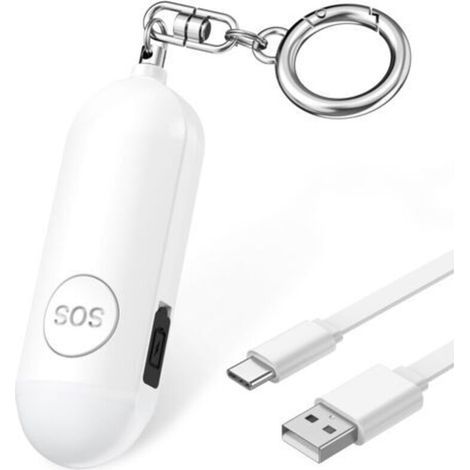 Allarme personale da 130 dB con portachiavi, ricaricabile via USB, luce LED di sicurezza, allarme tascabile di emergenza portatile, adatto a donne, bambini, anziani e lavoratori (1/5)