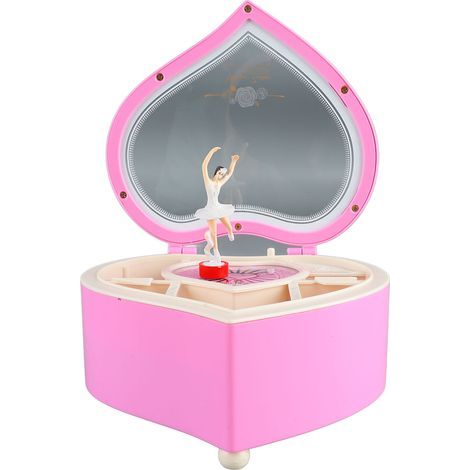 Boîte à musique en forme de cœur avec compartiment - Thème danseuse rose, boîte à bijoux musicale tournante pour filles, enfants et amateurs de musique (1/5)