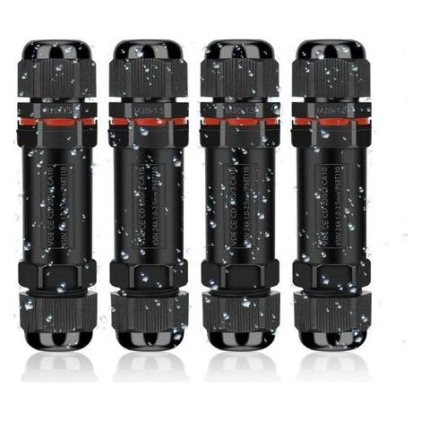 AGE Raccord électrique étanche IP68 –Connecteur de câble pour extérieur 3 fils –Boîte de dérivation pour câble Ø 4-12 mm –Lot de 4 (1/5)