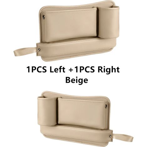 (beige gauche droite) Organisateur d'espace entre les sièges de voiture en cuir PU, boîte de rangement latérale pour console centrale avec porte-gobelet et boîte de rangement pour téléphones portables (1/5)