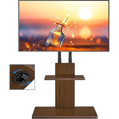 Support TV au Sol avec roulettes Cachées pour Téléviseurs 32-70 Pouces, Hauteur Réglable, Support TV sur Pied Jusqu'à 45 kg avec Étagère Ajustable en Bois, Max VESA 400x400mm (1/4)