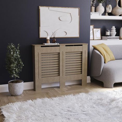 Cache-radiateur - Moyen - Lattes Horizontales Modernes pour Une Circulation optimale - H82xW111xD19cm - MDF Non Peint Idéal pour Salon et Couloir (1/5)