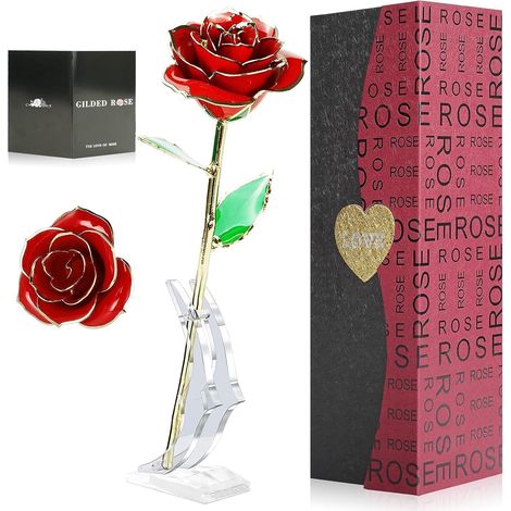Rose éternelle en or 24 carats - Cadeau pour femme - Rose préservée - Coffret cadeau - Idéal anniversaire, Saint-Valentin, fête des mères (1/5)