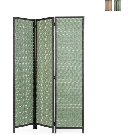 Paravent séparateur 3 panneaux en bambou et bois Dheva YES - Vert foncé (1/3)