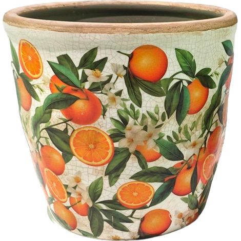 Großer orangefarbener Keramik-Pflanzkübel – Frischer und natürlicher Stil