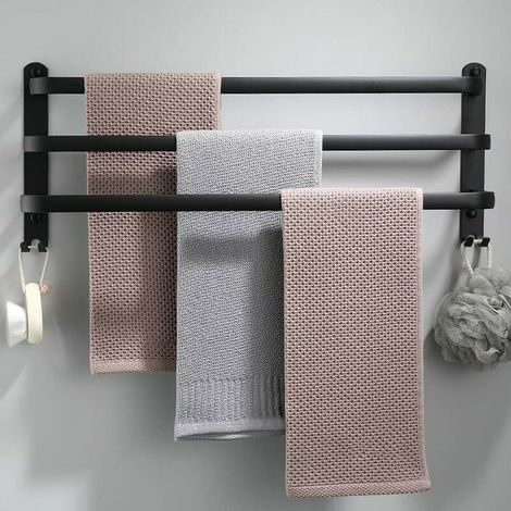 Wall-Mounted Bathroom Towel Rack, Freestanding Towel Rack Accessory, No Drilling Required, Black (1/4)