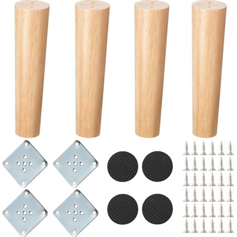 Pied Meuble 4 Pièces Pieds de Meubles en Bois Pieds de Canapé Cône Droit Pieds en Bois pour Meuble Sofa Fauteuil Lit Chaise (20cm Hauteur) (1/5)