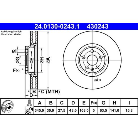 Lot de 2 Disques de frein ATE 24.0130-0243.1 VOLVO 31400568 31471752 32300811