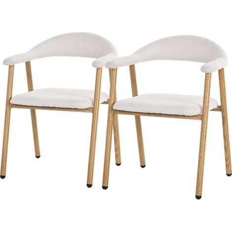 ML-Design Set di 2 Sedie da Pranzo con Braccioli, Sedie da Cucina Beige, Poltroncine Imbottite con Schienale, Gambe in Acciaio con Effetto Legno, Stile Moderno, Poltrone Ergonomiche per Soggiorno