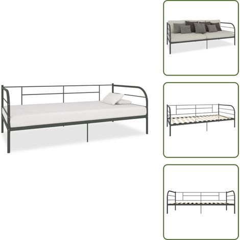 Cadre de lit de repos sans matelas gris métal 90x200 cm - Lit Convertible - Canapé Lit - Lit Invité - Lit Pliable - Meuble Multifonction (1/5)