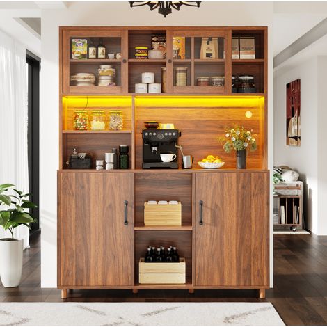 Credenza alta 120x40x185 cm con scomparti portaoggetti, ripiani regolabili e illuminazione LED, marrone (1/5)