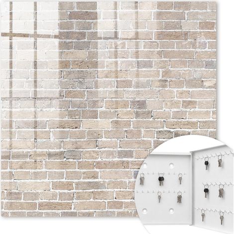 Armoire à clés - (30 cm x 30 cm) - Boîte à clés murale - Coffret de rangement pour clés - Couleur blanche - Ouverture vers la droite - Pour maison et bureau - Composition de la brique (1/5)