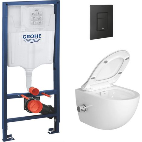 Swiss Aqua Technologies Infinitio-Paket Trägerrahmen + spülrandloses WC mit thermostatischer Bidetfunktion + Softclose-Toilettensitz (RapidSL-SATClean-K