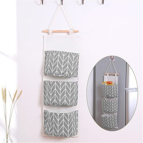 Borsa portaoggetti da appendere con tasche, pratica borsa portaoggetti da parete multistrato, borse portaoggetti impermeabili in cotone e lino, borse portaoggetti da parete (grigio) (1/4)
