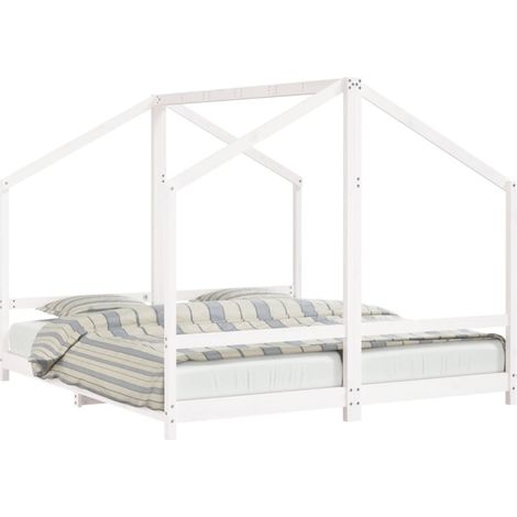 Cadre de lit d'enfant blanc 2x(90x200) cm bois de pin massif (1/5)